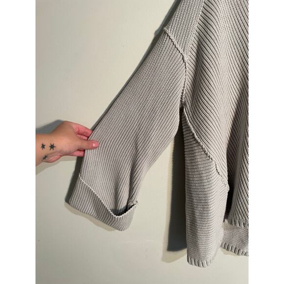 Free People Gray Cotton Chunky Knit Oversized Sweater Size Small - Picture 2 of 9